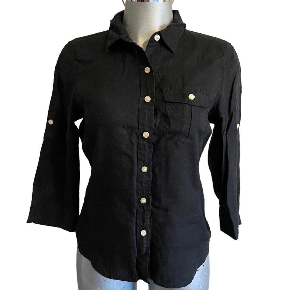 Talbots Irish Linen Shirt Minimalist Contemporary Business 3/4 Sleeve Sz Small